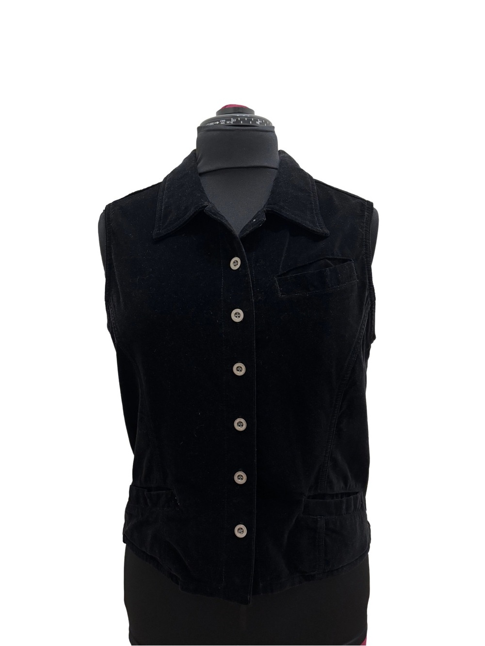 WEEKEND EDITION Vintage Black Velvet Button-Front Sleeveless Vest